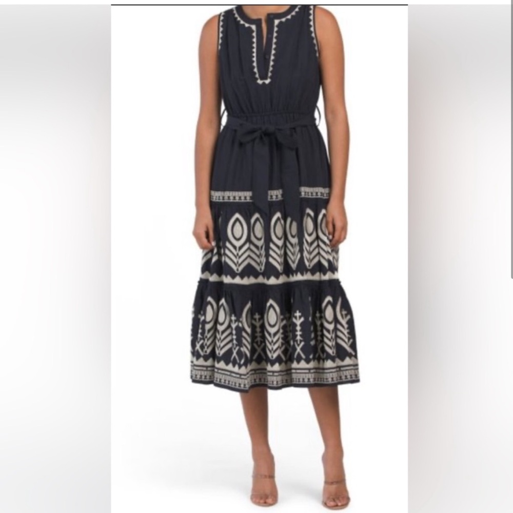 Ellie Tahari Navy Midi Dress with belt